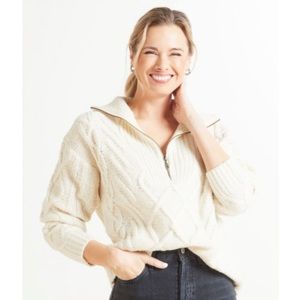 Sanctuary cable knit zip pullover sweater. Fisherman